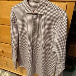 Kenneth Cole Reaction Men’s Slim Fit Dress Shirt Blue Pink Plaid Size 16 32-33